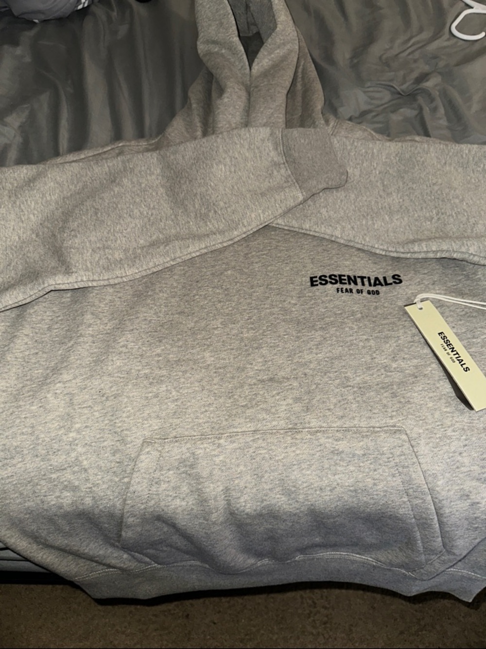 Essentials Gray Pullover Hoodie with Chest Logo